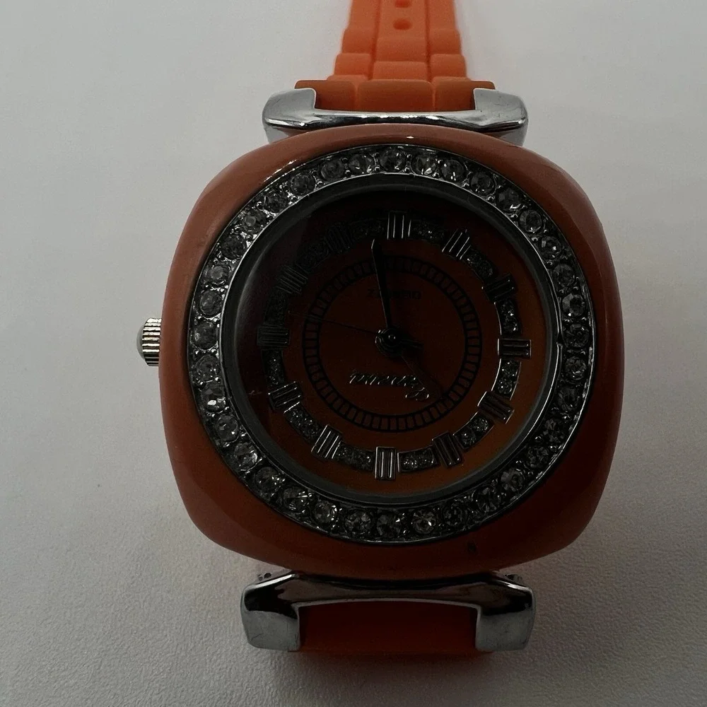 Geneva Women's Orange Jelly Band Watch Crystal Accent Silicone Rubber N0 Battery